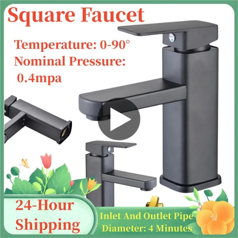 

Square Basin Faucet Stainless Steel Bathroom Basin Faucet Vanity Sink Mixer Hot & Cold Lavotory Tap Deck Mounted Washbasin Taps
