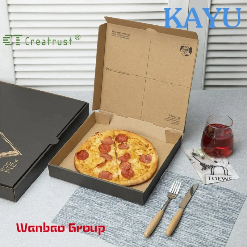 Creatrust Bespoke Private Label OEM Pizza Eco Friendly Corrugated Paper Box Black Custom Packaging Slotted Boxes Environmental