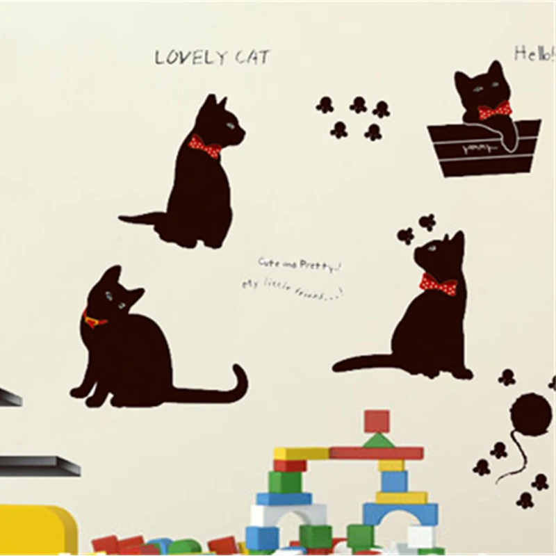 Vinyl Wall Stickers Wallpaper Animal Cartoon Black Cat Family Living Room Sofa Wall Decals House Decoration Poster Home Decor images - 6
