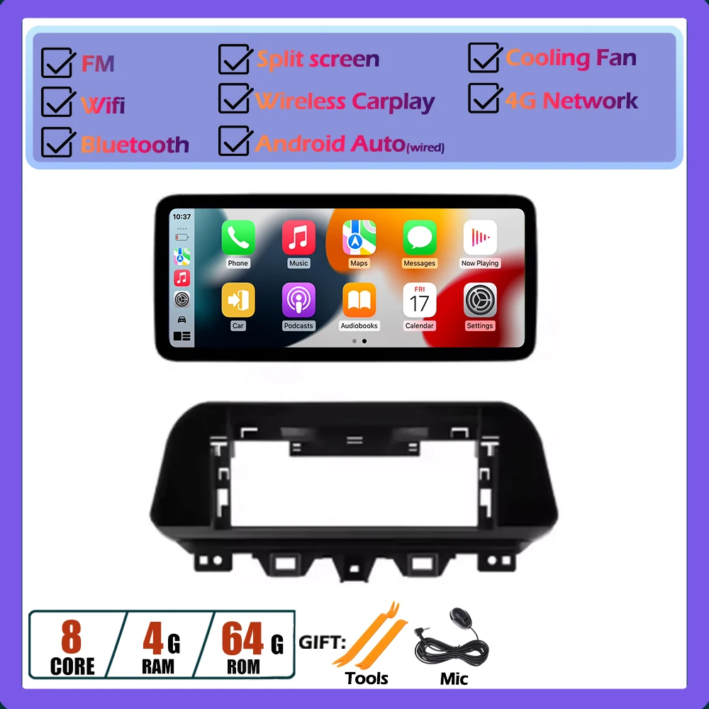 

12,3 "для Hyundai Tucson 2018 2019-2021 Автомобильный радиоприемник Мультимедийный видеоплеер Навигация GPS Android 14 4G Без 2din 2 din DSP WIFI