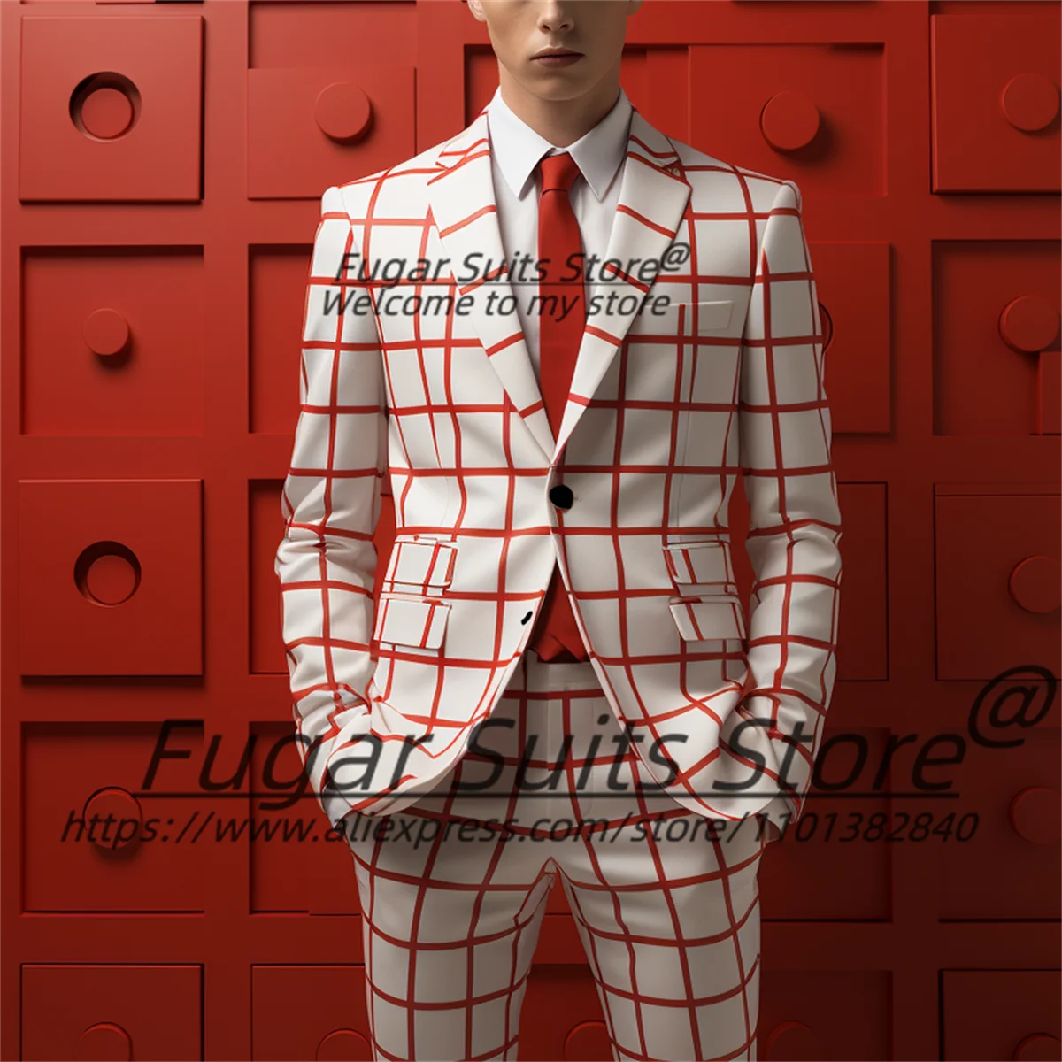 Классические белые клетчатые свадебные костюмы для мужчин приталенные смокинги