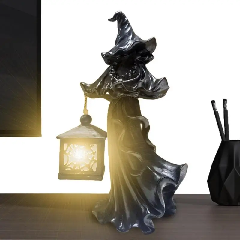 

Hell Messenger With Lantern Vintage Resin Cracker Barrel Ghost LED Lantern Witch Statues Halloween Lanterns Ghost Statue Spooky