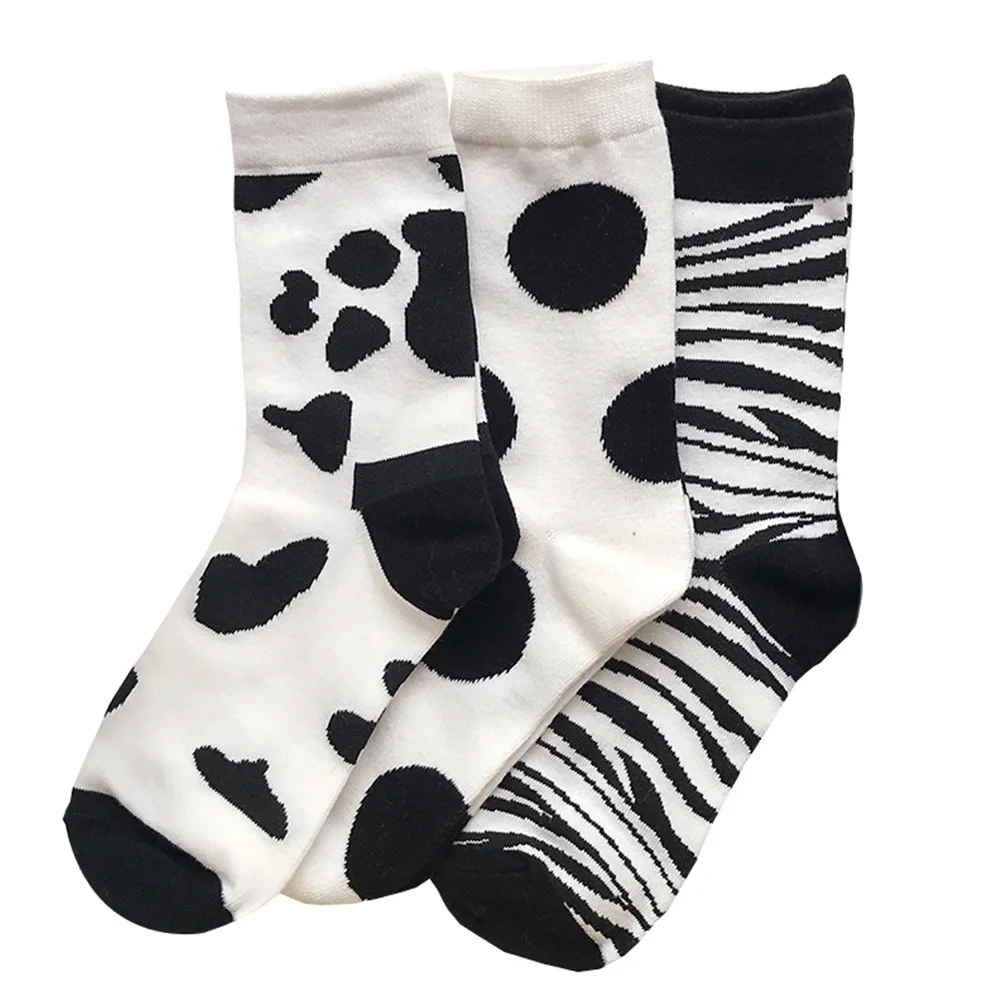 

3 Pairs Cozy Slippers Ladies Cotton Socks Stockings Thigh Warm Zebra Mid-calf Length Women's