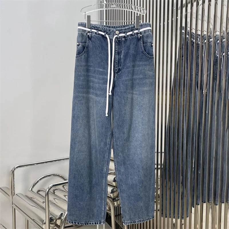 Женские брюки Новинка лета 2024 узкие джинсы на шнуровке с высокой талией прямые из