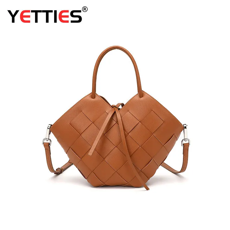 

Yetties 2021New Trendy Designer Genuine Leather Tote Bag Soft Weave Leather Large Capacity Shopping Bag Ladies Shoulder Knot Bag