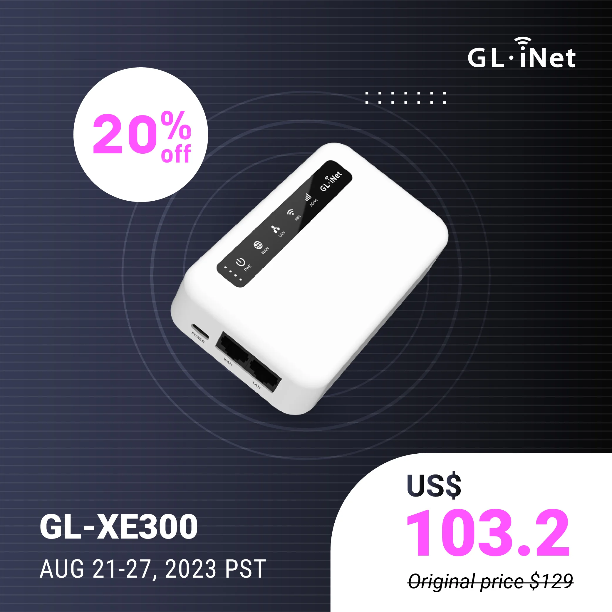 GL-XE300 (Puli) 4G LTE IoT ゲートウェイ、モバイル VPN ルーター、CAT6 ポータブル WiFi