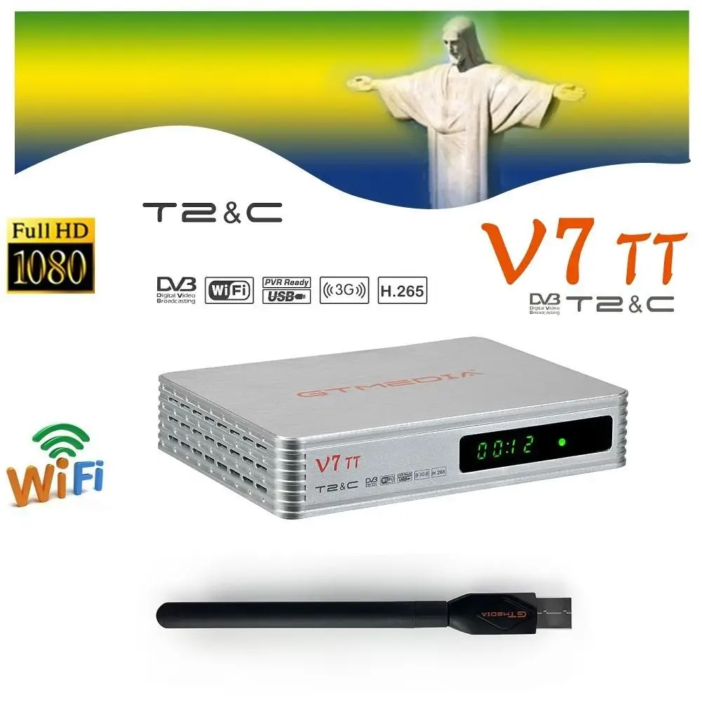 

GTMEDIA V7TT Terrestrial TV Receiver DVB-T/T2/C J.83B Cable Decoder H.265 HEVC 10bit Tuner USB Wifi PK TT PRO TDT Set top Box