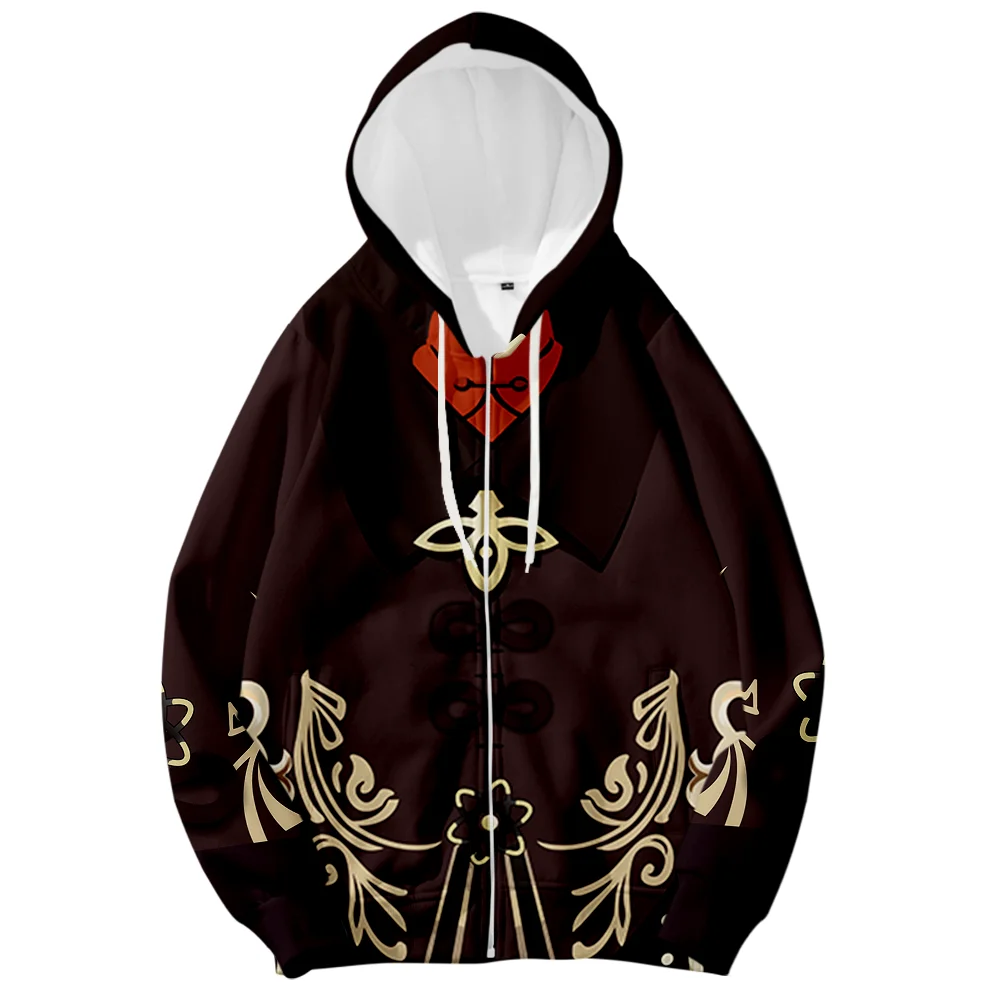 

Genshin Impact Zip-up Hoodie Hu Tao Cosplay 3D Sweatshirts Men Woman Hooded Casual Street Clothing Cartoon K 100-4XL Oversized