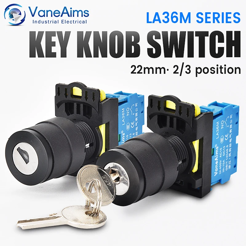 

VaneAims 22 мм LA36M Поворотный ключ-переключатель 12/220В 10А 3-позиционный