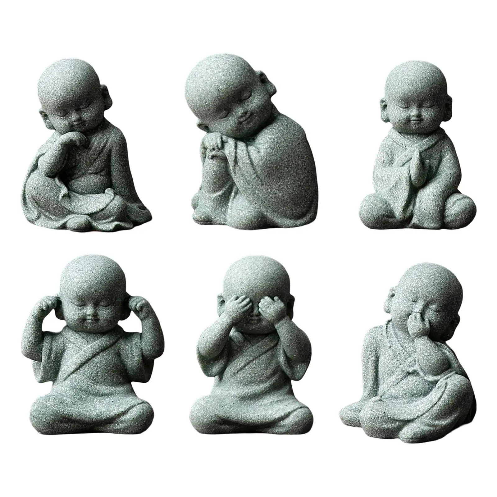 

Cute Monk Figurine Buddha Statue Delicate Sculpture Miniature Crafts Ornaments Dolls for Meditating Desk Car Desktop Outdoor