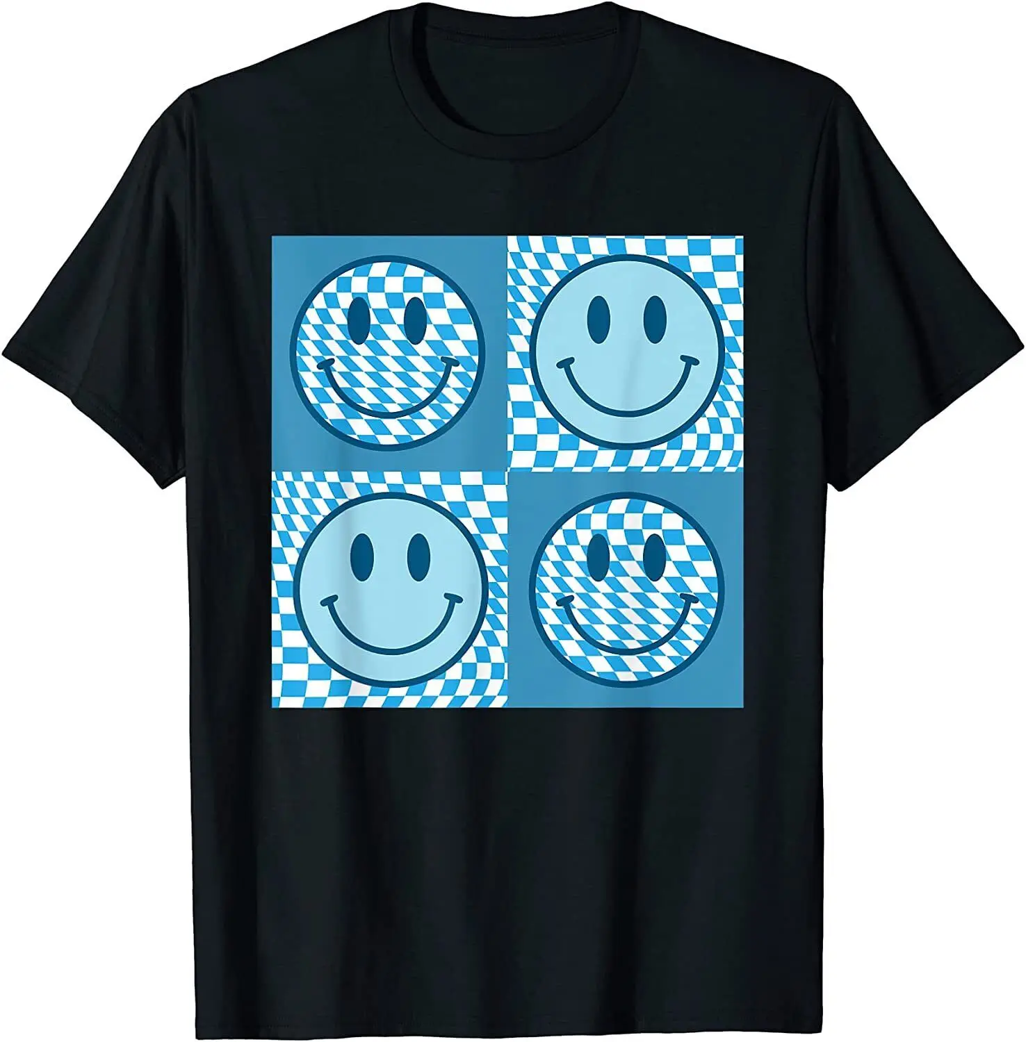 

NEW Checkered Pattern Smile Face Meme Happy Face Crewneck Cotton T Shirt Men Casual Short Sleeve Tees Tops Dropshipping