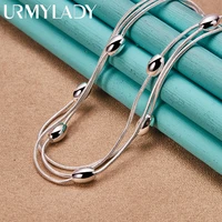 urmylady 925 sterling silver 18 inch triple snake chain beads charm necklace for women wedding engagement party fashion jewelry