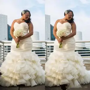 Ruffles Organza Plus Size Wedding Dresses Mermaid Sweetheart Bridal Gowns New Custom Made Wedding Dress 2023