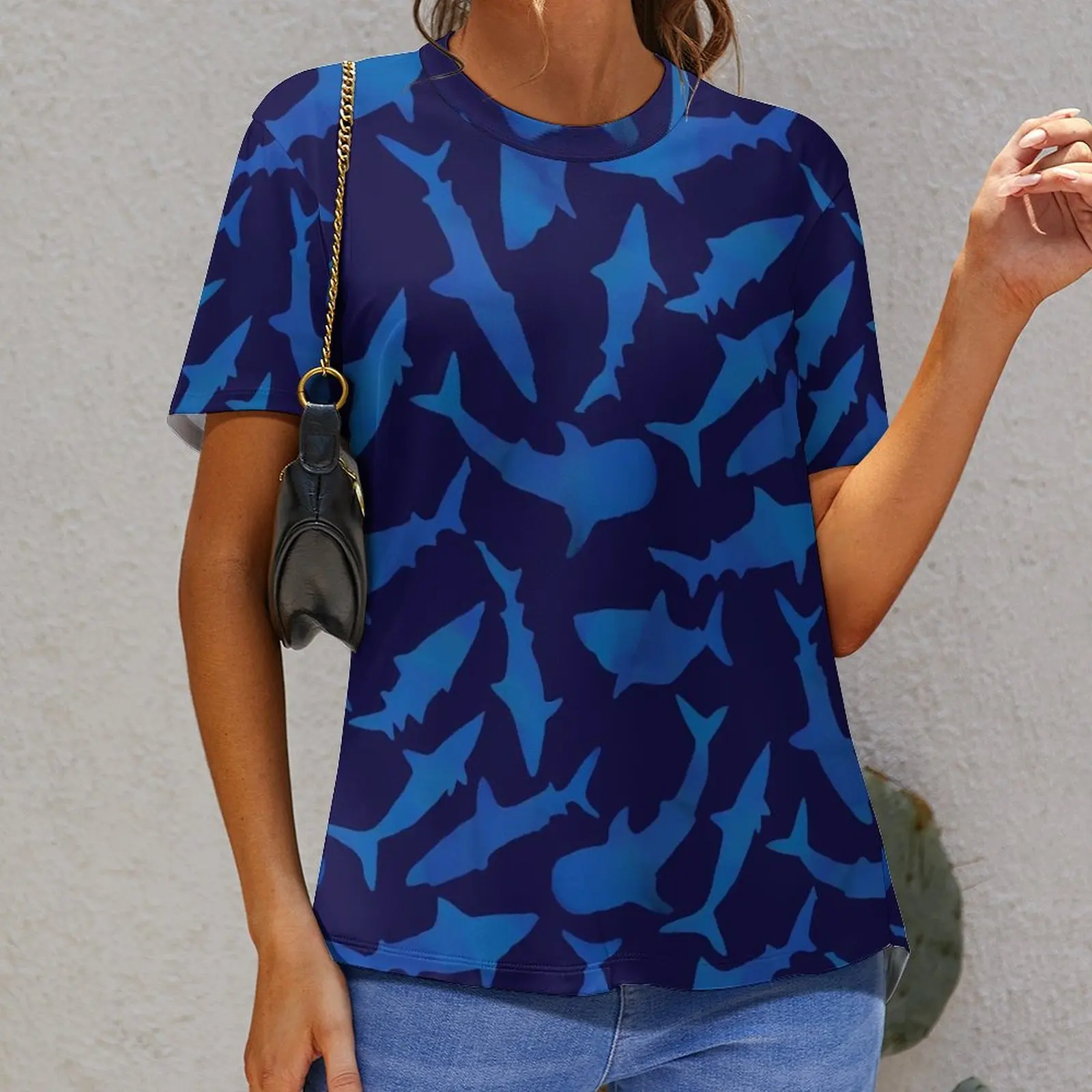 Летние футболки с изображением синей акулы повседневная футболка животным