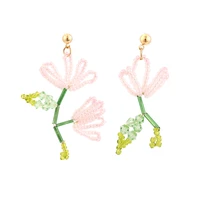 luxhoney bohemia fashion vintage asymmetric handmade colored glass crystal beads strand flower shape drop earring for women