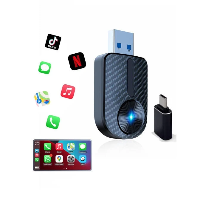 Фото Мини-адаптер проводной к беспроводному CarPlay Plug & Plug с автоматическим подключением преобразует проводные автомобили, совместимый с телефоном iPhone и Android №1