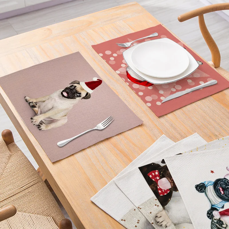 

42x32cm Cartoon Animal Print Dining Table Mat Heat Resistant Linen Placemat For Table Drink Cup Coaster Home Kitchen Accessories