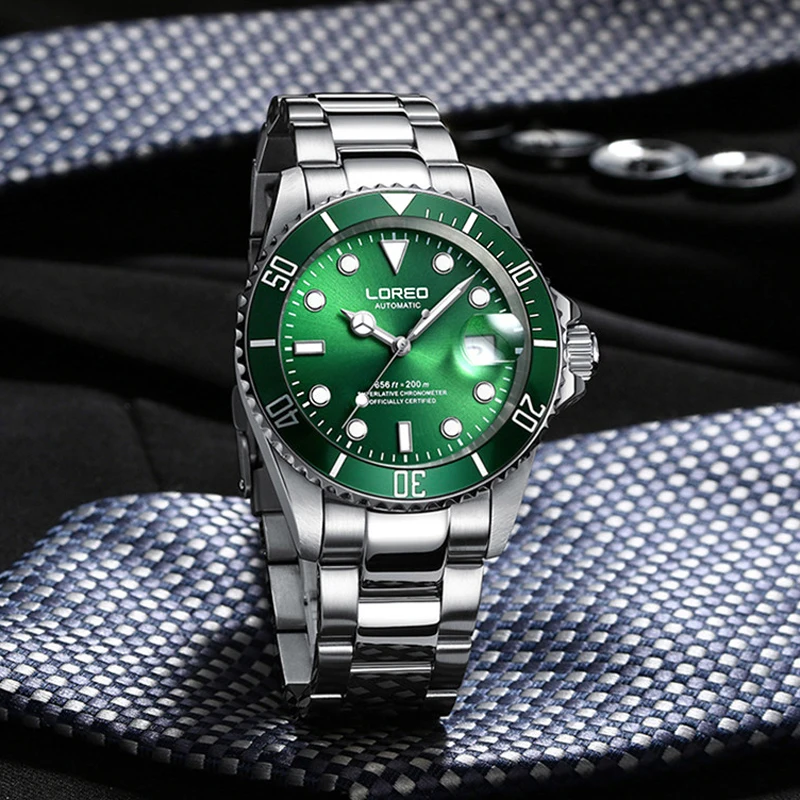 Фото Часы LOREO Deep Sea Series, мужские спортивные автоматические механические мужские часы, лучший бренд, роскошные водонепроницаемые часы 200 м, механизм чайки №4