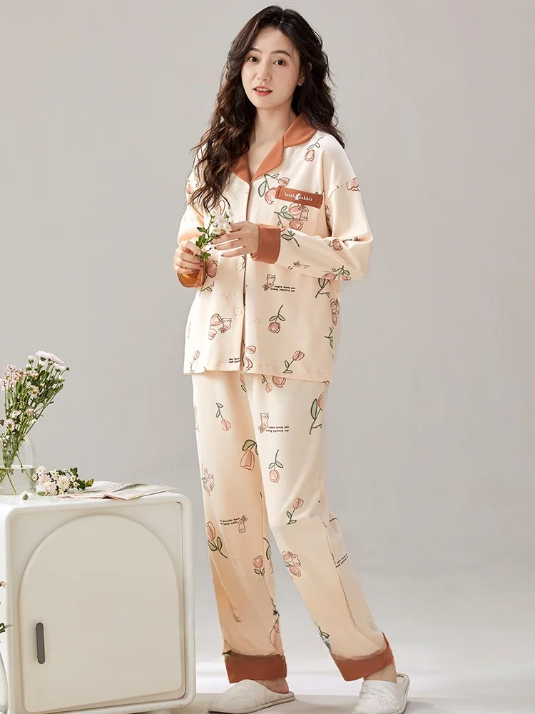 Женские пижамы Langsha на весну и осень с накладкой грудь интегрированная Dralon