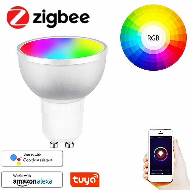 

Tuya Zigbee Smart Gu10 LED Light Bulb,Smart Home RGBCW Color Changing Lamp Voice Via Alexa Google Home For APP Remote Control