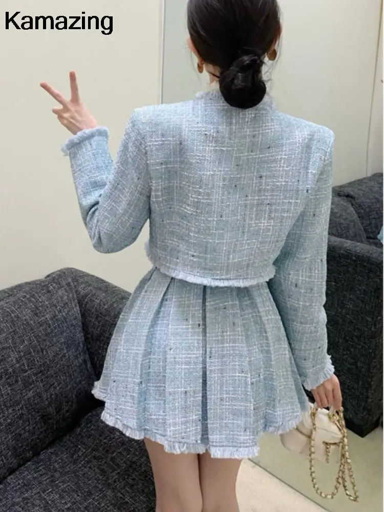 Женский твидовый костюм с бахромой дизайнерский из двух предметов короткая