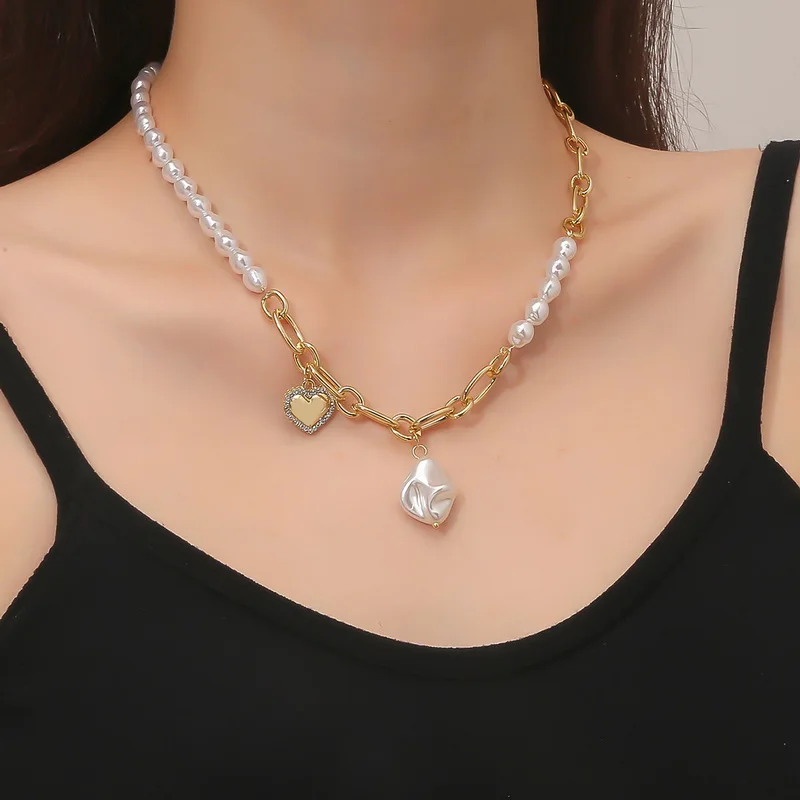 

Vintage Irregular Pearl Choker Necklace For Women Crystal Heart Evil Eye Clavicle Chain Necklaces Girls Trend Aesthetic Jewelry