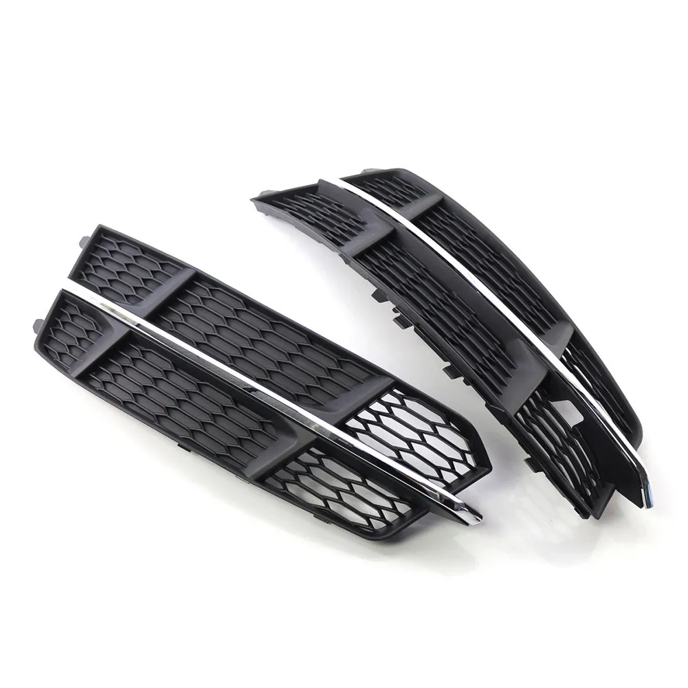 

2*Fog Lamp Grille Bras Car Exterior Parts Protection For A6 C7 S-LINE 14-18 FRONT BUMPER LOWER SIDE GRILLE BLACK High Quality