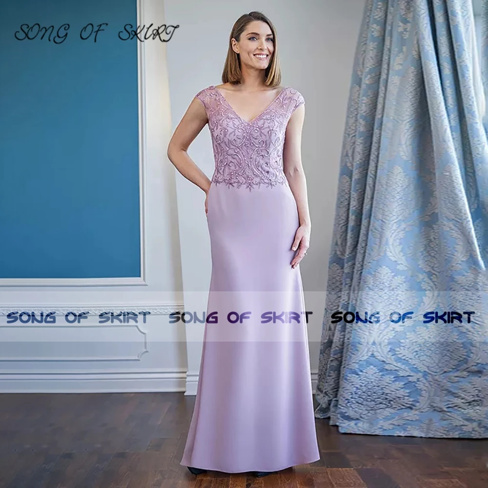 

Elegant Lilac Sparkle Mother Of Bride Dresses Mermaid V Neck Mom Wedding Guests Evening Formal Gown Robe De Soirée Femme