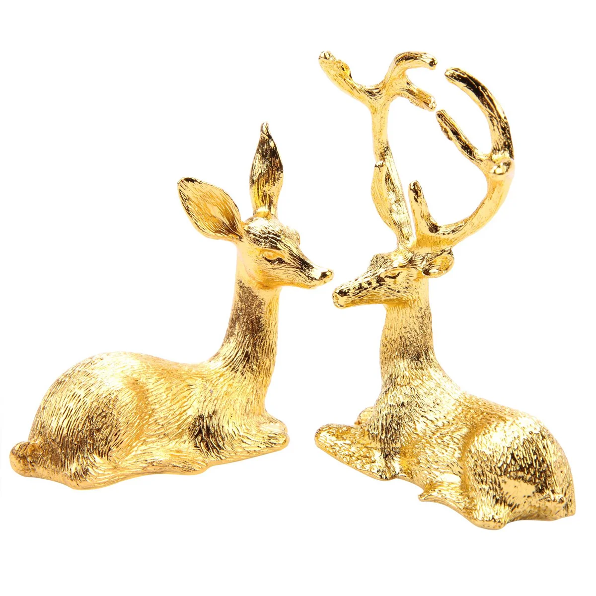 

2 PCS Noble Couple Deer Statue Home Decor Collectible Animal Elk Figurines Office Ornaments Reindeer Golden Sculptures