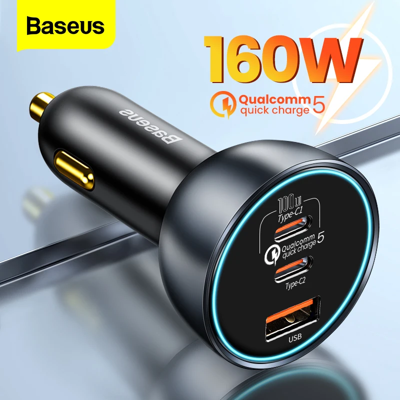 

Baseus 160W Car Charger USB Type C Cigarette Lighter Adapter Quick Charge QC 5.0 4.0 3.0 PD Charger For iPhone Macbook iPad Pro