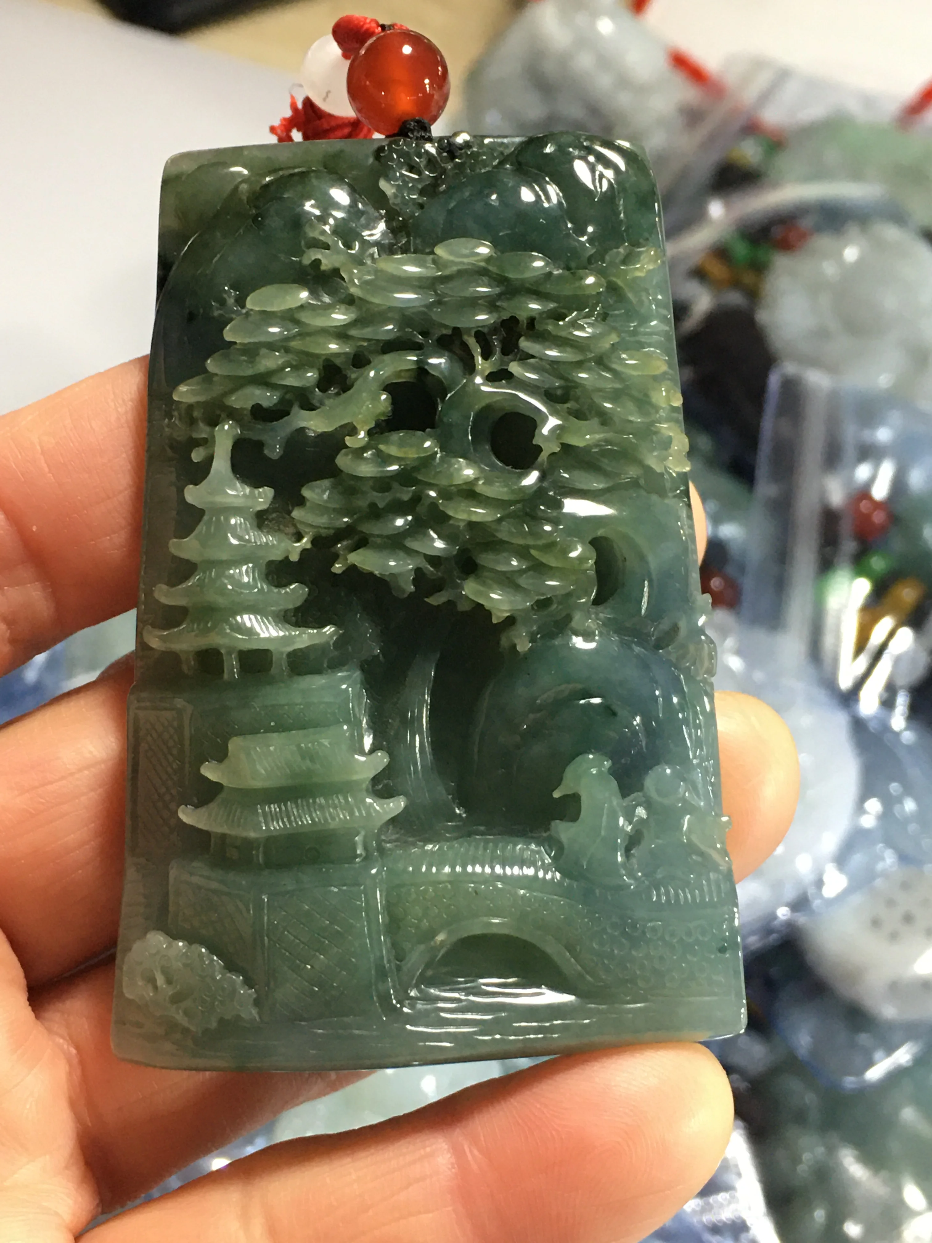 

Natural 7A Myanmar jade Handcarved jade landscape jade pendant jade necklace pendants jewelry jade necklaces women men