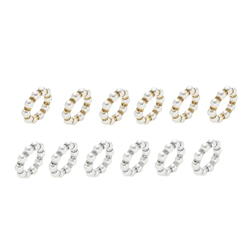 

Bling Pearl Napkin Rings Set Of 12,Rhinestone Napkin Ring Holder For Dinner Wedding Family Gatherings