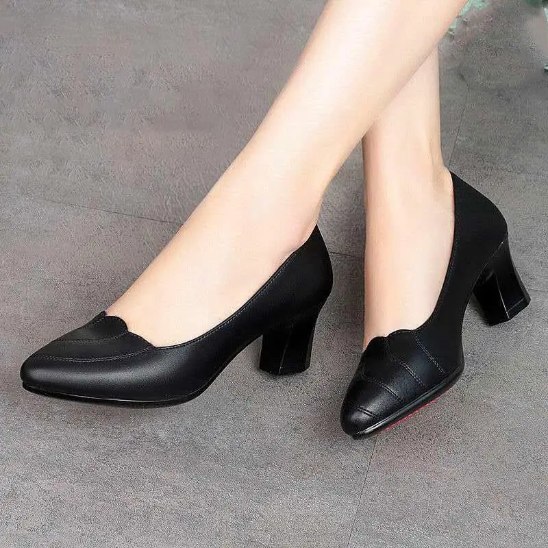 Women Mid Square Heel Shoes Pumps Black PU Office Lady Spring Non Slip Fashion Mother Oxford Shoe Zapatos Mujer
