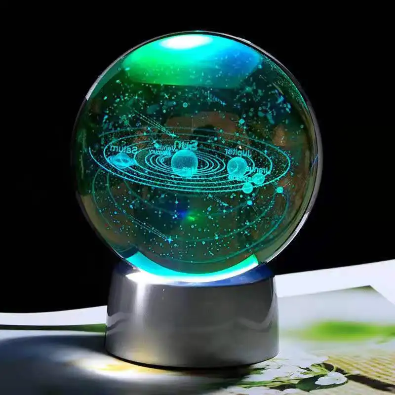 

Хрустальный шар на солнечной батарее, планетарный глобус, 3D лазерная гравировка, шарик на солнечной батарее с сенсорным выключателем свето...