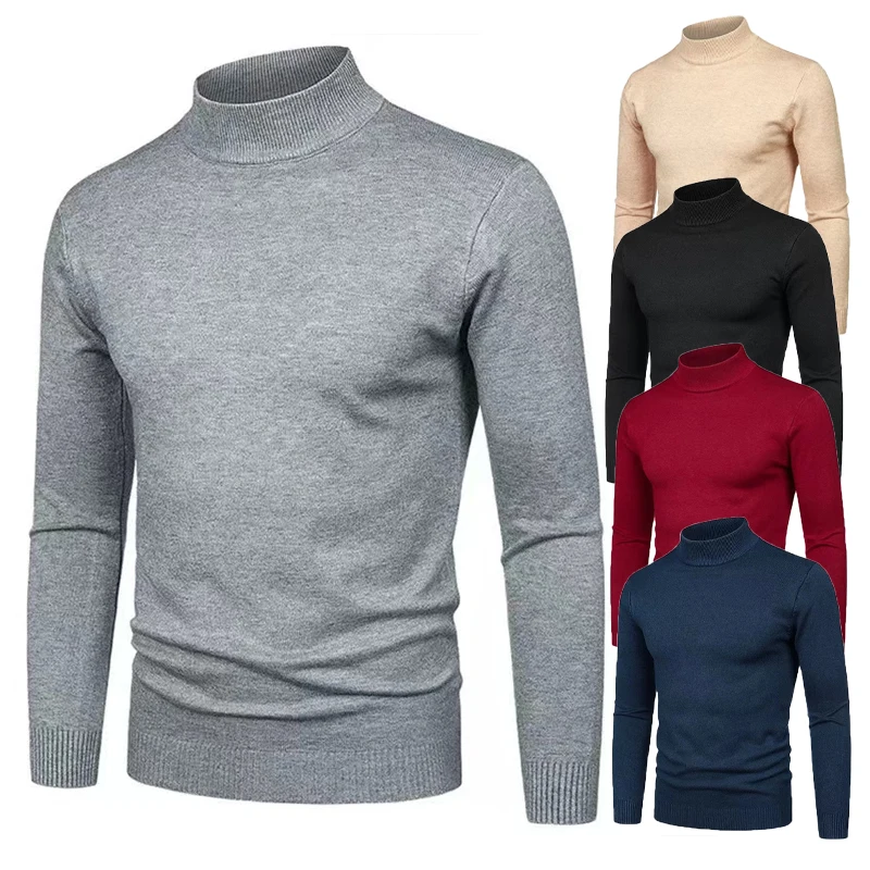 

Autumn and Winter Men's New Simple Solid Half High Collar Pullover Undercoat Knitting Fashion Casual Versatile Youth Sweater