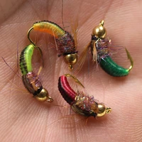 icerio 8pcs 12 brass bead head fast sinking nymph scud bug worm flies trout fly fishing lure bait