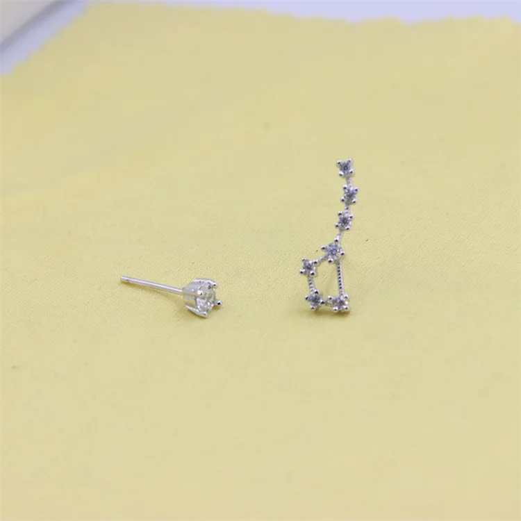

ZFSILVER Fashion S925 Sterling Silve Asymmetry Creative Zircon Big Dipper Stud Earring Jewelry For Women Charm Party Girl Gift