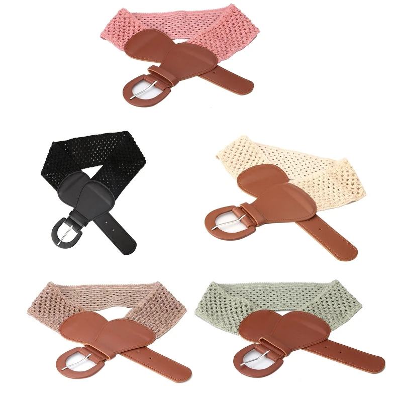 

E9LC Women Fashion Elasticity Waist Strap Retro Buckle Belt All-match Waistband