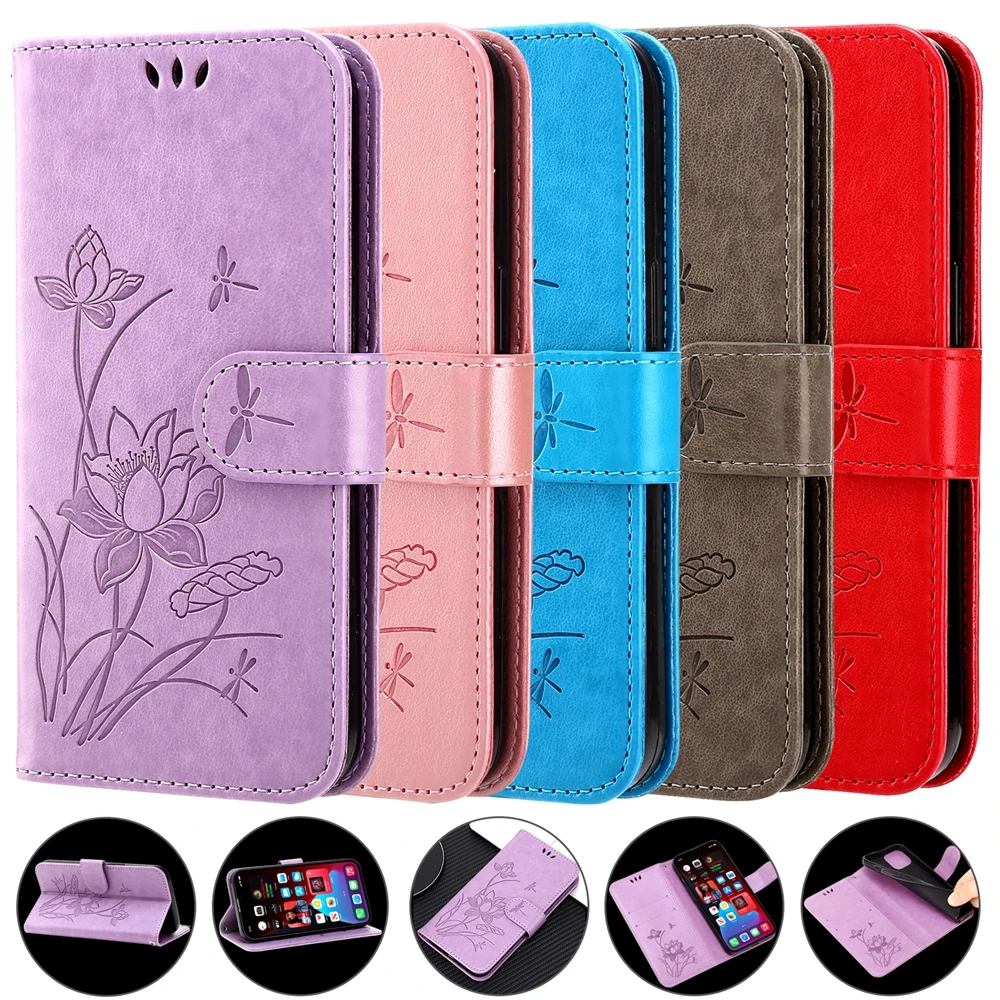 

SE 2022 Wallet Leather Case for iPhone 13 Mini 12 Pro Max 11 X XS XR 6 7 8 Plus Case Lotus Flower Magnetic Flip Phone Back Cover