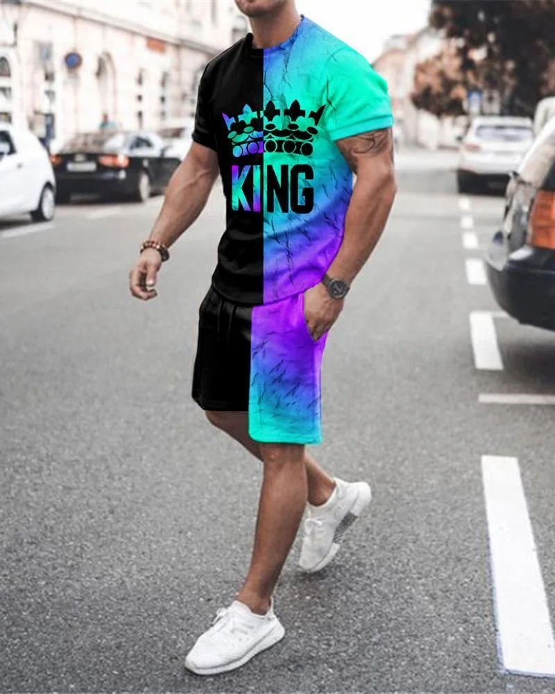 Tracksuit Men Summer Suit Fashion Crown K Series 3D Printed Clothing Street Social T-shirt Shorts 2 Piece Set Men's Sportswear