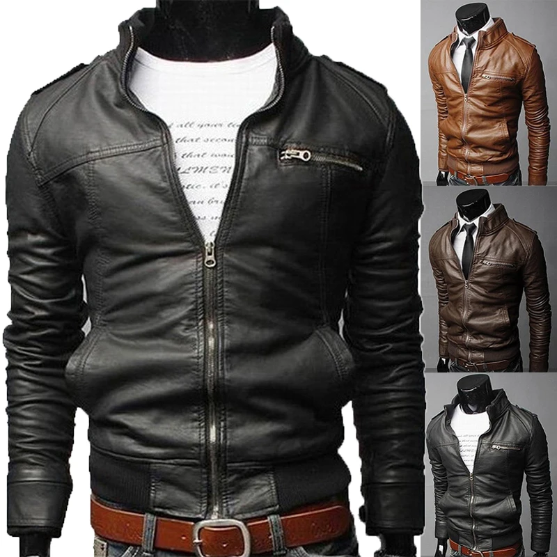 

Пиджак на молнии новый ковбойский осенне-зимний мужской мотоциклетный теплый жакет утепленное кожаное пальто и Байкерская повседневная куртка