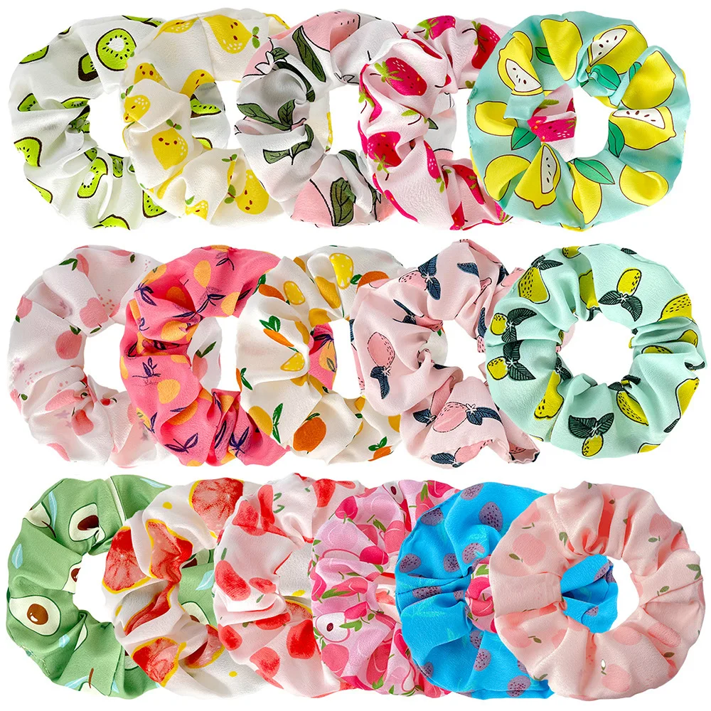 

5/16pcs Fruit Pattern Colour Sausage Ring Scrunchies Girls Elastic HairBand Ponytail Holder Ties Rubber Bands Girls Accessories