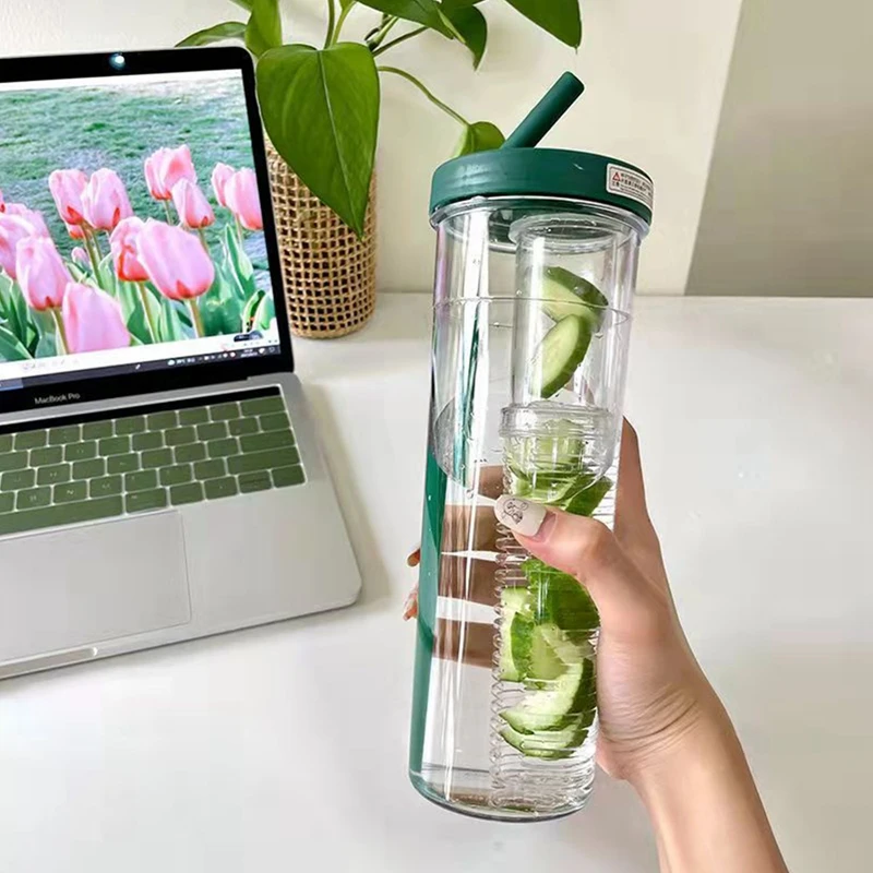 

Cute Water Bottle With Straw 700ml Water Bottle Fruit Tea Built-In Filter Cup Portable Office Drinkware Outdoor Shaker