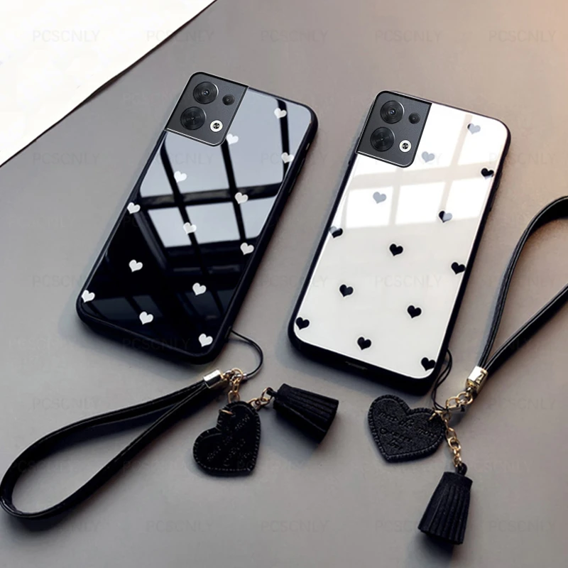 

Glass Case For OPPO Reno 8 Pro Plus Lite 8Z 8T 4G 5G Fashion Love Heart Hard Phone Cover