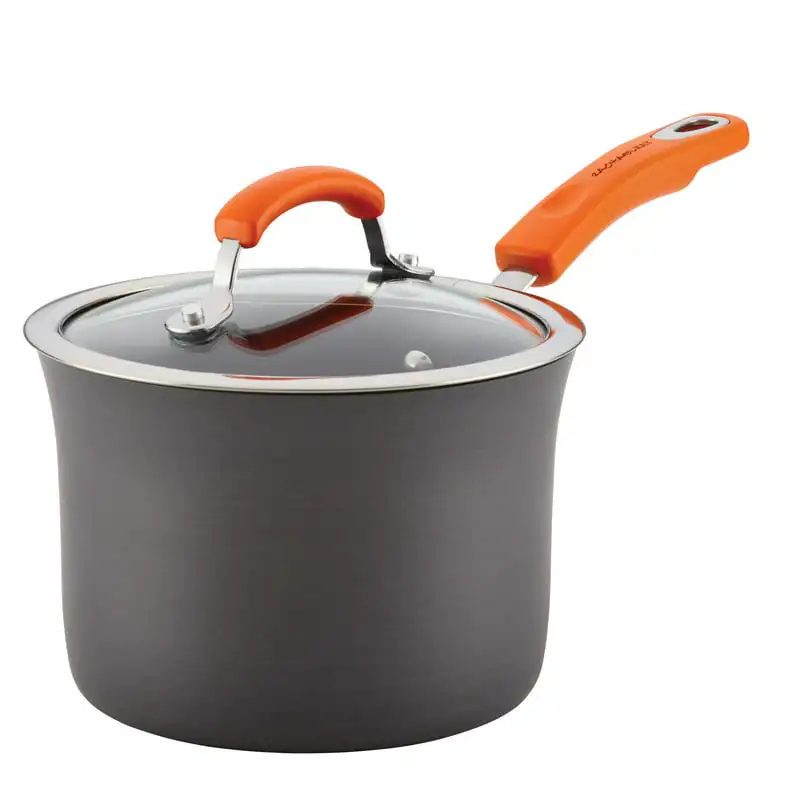 

Hard-Anodized Aluminum Nonstick 3-Quart Covered Saucepan, Gray with Orange Handle
