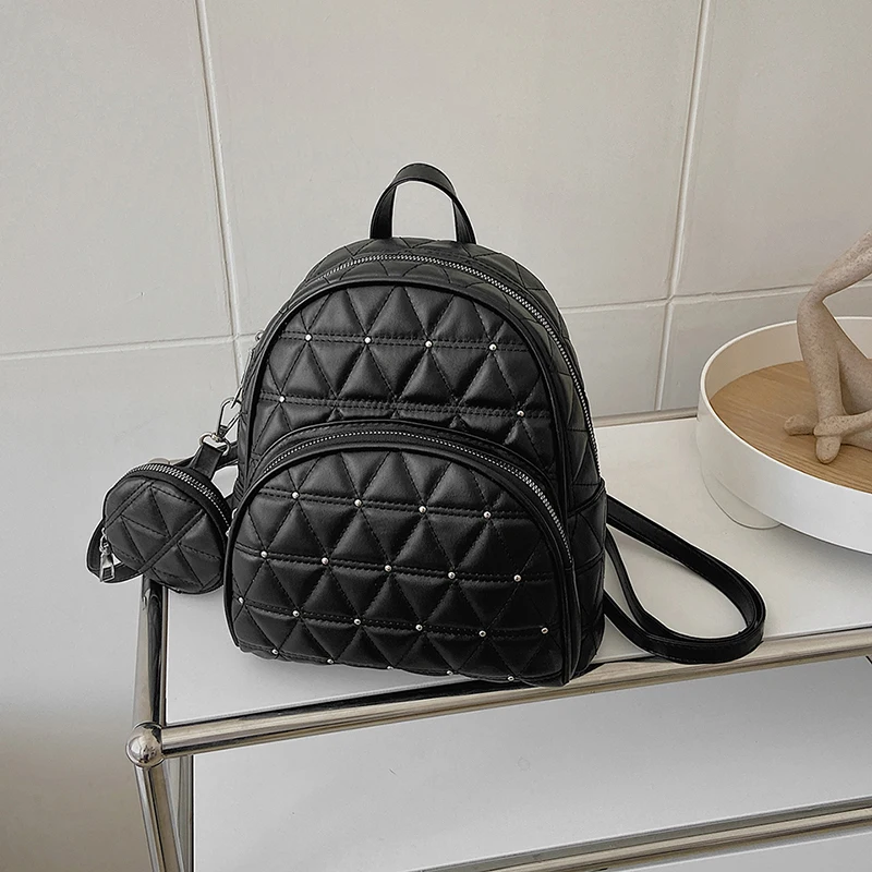 

Модный вместительный женский рюкзак из искусственной кожи в клетку с ромбами, 2 шт., женский рюкзак, кошелек, сумки для женщин, женский рюкзак