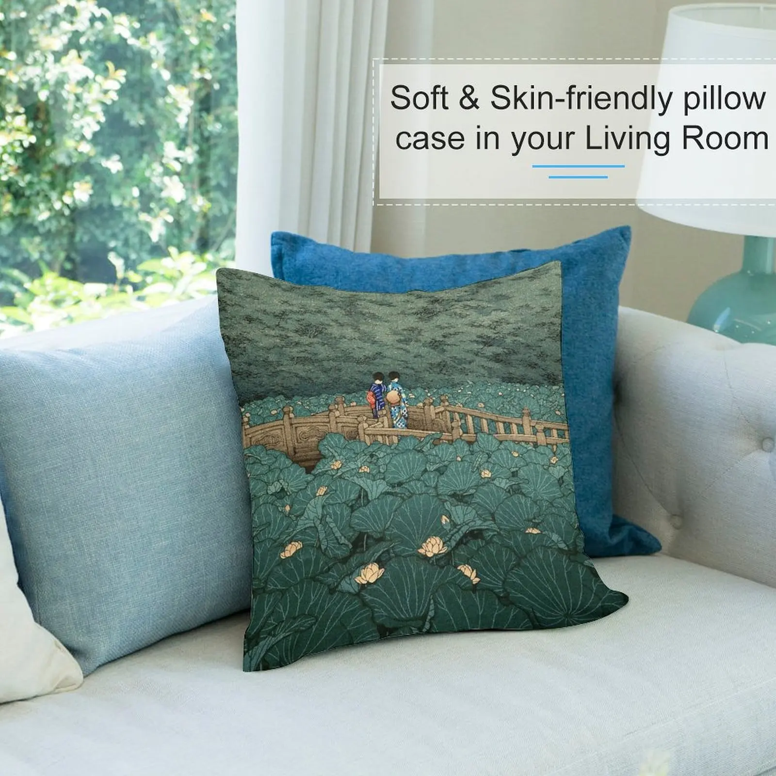 Benten Pond at Shiba Kawase Hasui подушка в японском стиле