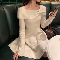 elegant knitted dress vintage long sleeve bodycon winter dress woman korean style sweather dresses