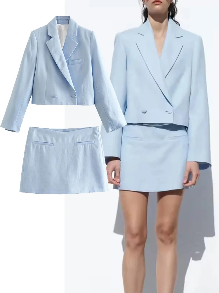 

Женский костюм из блейзера и длинных брюк, с накладными карманами