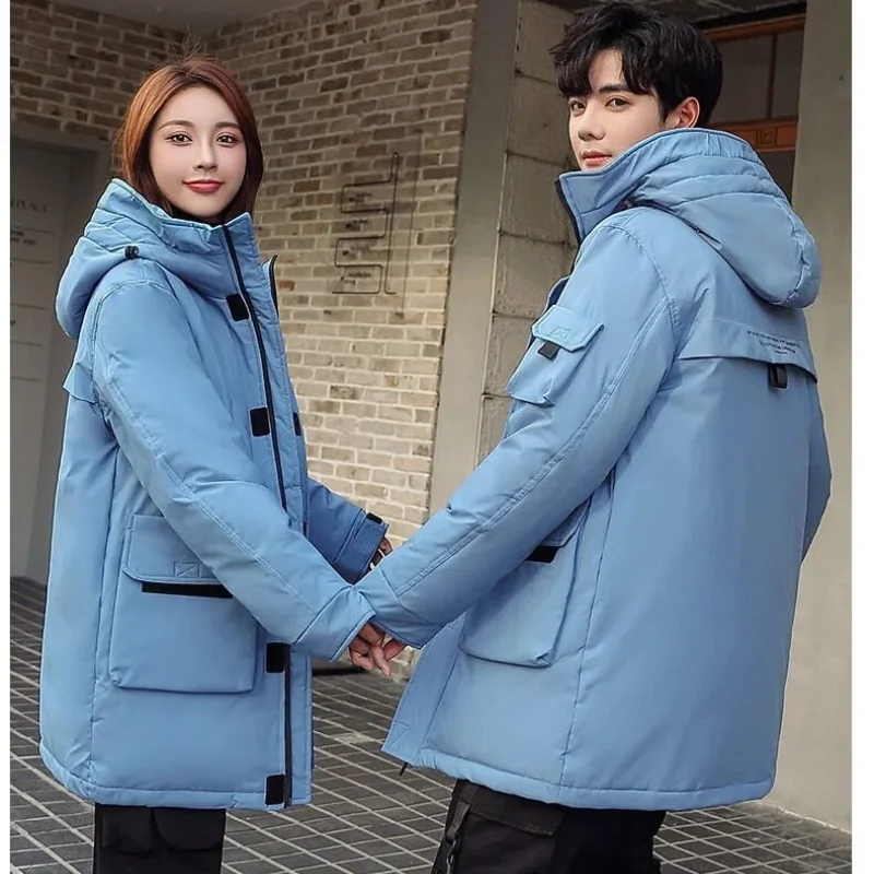 Men's Clothing Women's Jacket Down Jacket Medium Length Couple Warm Solid Color Coat Winter Overalls Coat Hooded Overcoat